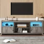 Bestier 70" Farmhouse TV Stand for TVs up to 80" with LED Lights, Entertainment Center with Cabinet & Open Shelves in Wash Grey - Image 6