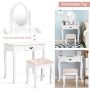 Wooden Vanity Table Set with Oval Mirror and Cushioned Stool - Image 2
