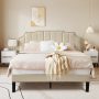 Upholstered Bed Frame Queen Platform with Headboard Footboard Wooden Slat - Dark Blue - Image 3