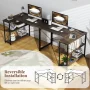 Costway 47" Reversible Corner Desk with Power Outlet Adjustable Side Storage Shelves Gray - Image 5