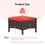 Set of 2 Red Wicker Patio Ottoman Fade-Resistant Foot Rest with Cushion - Image 3