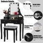 Vanity Dressing Table Set with 10 Dimmable Bulbs and Cushioned Stool - Black - Image 6