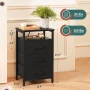 Night Stand with Charging Station, LED Nightstand with USB Ports and Outlets, End Table with Fabric Drawers and Storage Shelf, Black - Image 2