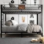 Amolife Twin Over Twin Size Metal Bunk Bed Frame with Removable Ladder & 13" Full-Length Guardrail, Black - Image 6