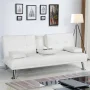 Renwick LuxuryGoods Modern Faux Leather Futon with Cupholders and Pillows, White - Image 2