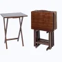 Mainstays 5-Piece Rubberwood Folding TV Tray Table Set of 4 with Storage Rack, Walnut - Image 2