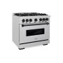ZLINE - 36 in. Wide 6 Burner 5.2 cu. ft.  Autograph Classic Dual Fuel Freestanding Satin Steel Range with Black Accents - Stainless Steel - Image 2