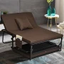 Costway Folding Sleeper Bed Ottoman Lounge Chair w/6 Position Adjustment Brown - Image 4