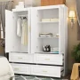 White Wood 63 in. W 4-Door Big Wardrobe Armoires with Hanging Rod, Drawers, Storage Shelves 74.2 in. H x 20.6 in. D - Image 4