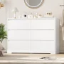 Homfa 6 Drawer Double Dresser, 47.2'' Wood Storage Side Cabinet Chest of Drawer for Bedroom Living Room, White - Image 3