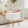 JIOABL Vanity Stool Chair with 4 Metal Legs Anti-Slip Adjustable Feet, Faux Fur Seat, Storage Space, White - Image 6