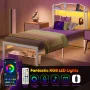 NISIEN Twin Size LED Bed Frame with Storage Headboard & Charging Station, Metal Platform Bed, White - Image 4