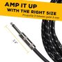 GLS Audio Instrument Cable - 1/4 Inch TS to 1/4 Inch - for Bass/Electric Guitar - Black/Grey Braided Tweed, 20 Ft - Electric Guitar Cable - Image 6
