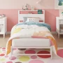 Yoneston 12" Twin Metal Bed Frame with 2-Tire Storage Headboard for Girls, Heavy Duty Platform Bed Frame No Box Spring Bedroom Furniture, White - Image 1