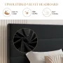 Sha Cerlin King Size Platform Bed Frame with Upholstered Velvet Headboard, Black - Image 5