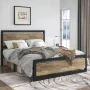 Amolife Full Size Metal Platform Bed Frame with Wooden Headboard, 12.4" Under-Bed Storage, Rustic Brown, Full - Image 1