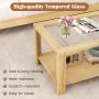 2-Tier Coffee Table Rectangular Center Table with Tempered Glass Tabletop and Storage Shelf - Image 6