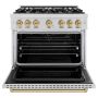 ZLINE - 36 in. Wide 6 Burner 5.2 cu. ft.  Autograph Classic Dual Fuel Freestanding Range with Champagne Bronze Accents - Stainless Steel - Image 2