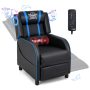 Blue PU Leather Massage Gaming Recliner Chair with Side Pockets - Image 3