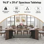95 inch Large Rectangular Dining Table for 10-12 People, Dining Table with Marble-Color Wood Waterproof Tabletop and Adjustable Leg, 7.9ft Luxurious Family Dinner Table for Office Kitchen Living Room - Image 2