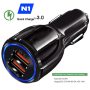 Dual USB Fast Car Charger QC3.0 Certified Quick 2-USB Port Charge Dual 36W Black - Image 2