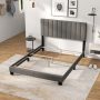 Queen Size Upholstered Bed Frame with Vertical Channel Tufted Headboard-Gray - Image 2