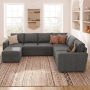Marrber Sectional Linen Sleeper Sofa Bed with Storage and Pull-Out Couch for Living Room, Beige - Image 2
