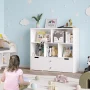 Homfa Kids Toy Storage Organizer, 5 Cubby Children Bookcase and Bookshelf with 4 Drawer on Wheels for Playroom, White - Image 6