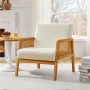 Renwick Fabric Upholstered Accent Chair with Rattan Sides,Ivory - Image 2