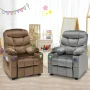Gymax Kids Youth Recliner Chair Velvet Fabric w/Cup Holder & Side Pocket Grey - Image 5
