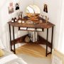 Triangle Corner Desk with Charging Station Keyboard Tray and Storage Shelf - Image 2