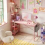 Bestier 52 inch Gaming Desk with LED Lights & Adjustable Storage Shelves,7 Main Color+22 Dynamic Modes LED Computer Desk,Pink Platform - Image 5