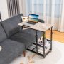 Natural Height Adjustable C-Shaped End Table with Lockable Wheels and Tiltable Table Top - Image 5