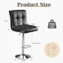 JHK PU Leather Bar Stools Set of 2, Black Upholstered Counter Height Bar Stools, SGS Certified Gas Gylinder Comfortbale Backrest - Image 2