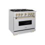 ZLINE - 36 in. Wide 6 Burner 5.2 cu. ft. Autograph Classic Dual Fuel Freestanding Satin Steel Range with Bronze Accents - Stainless Steel - Image 3