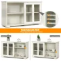 Topbuy Wooden Buffet Cupboard Kitchen Storage Sideboard Glass Sliding Door Cream White - Image 5
