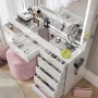 Brielle Makeup Vanity with Adjustable LED Mirror, Bluetooth Speakers, and Charging Station in White | Premium Boahaus Vanity - Image 5
