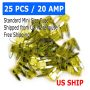 25 Mini Blade 20 Amp Fuse Assortment Auto Car Motorcycle SUV Fuses Kit APM ATM - Image 1