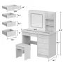 5-Drawers White Wood Makeup Vanity Sets Dressing Table Sets With LED Push-Pull Mirror, Stool and Storage Shelves - Image 3