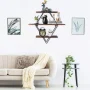 3 Tier Industrial Geometry Wood Floating Shelf Heavy Duty Hanging Wall Mounted Unit - Image 2