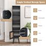 Black 6-Tier Tall Narrow Bookcase 54 Inches Slim Storage Cabinet with Adjustable Shelf - Image 5