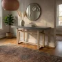 59.4 in. Rustic Light Brown Rectangle Mango Wood Artisan Crafted Console Table with Geometric Interlocked Base - Image 6