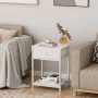 Furologee Nightstand with Storage Shelf & Fabric Drawer, 2 Tiers End Table, Sturdy Bedside Table for Bedroom, Living Room, White - Image 4