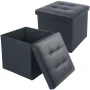 LotFancy 2 Pack 13" Faux Leather Storage Ottoman Cube, Square Foot Stool Ottoman with Storage, Black - Image 1