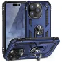 TJS Phone Case for Apple iPhone 14 Pro Max, Impact Resistant Metal Ring Magnetic Support Kickstand Drop Protector Cover for iPhone 14 Pro Max (Blue) - Image 1