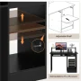 Alden Design Wooden Home Office Computer Desk with Drawers and Keyboard Tray, Black - Image 4