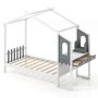 Twin/Full Bed Frame with House Roof Canopy and Fence for Kids - Twin Size - Image 3