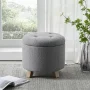 Better Homes & Gardens Round Tufted Storage Ottoman, Gray Faux Linen - Image 1