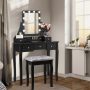 Vanity Dressing Table Set with 10 Dimmable Bulbs and Cushioned Stool - Black - Image 2