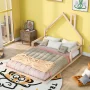 Euroco Full Size Wood Floor Bed for Kids Room, Natural - Image 1